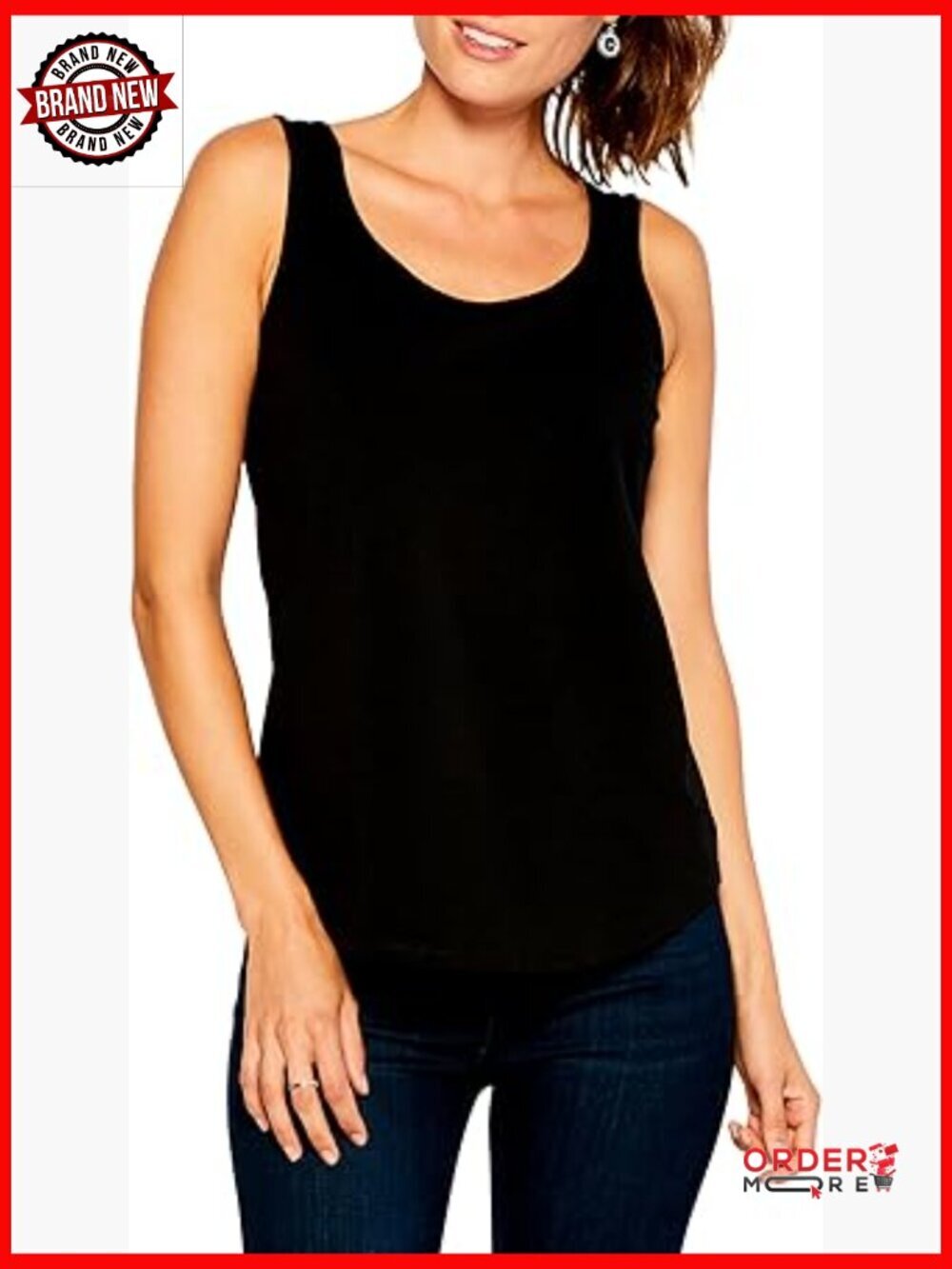 Relaxed Fit Sleeveless Tank Top with Shirttail Hem, Stretchy Scoop Neck